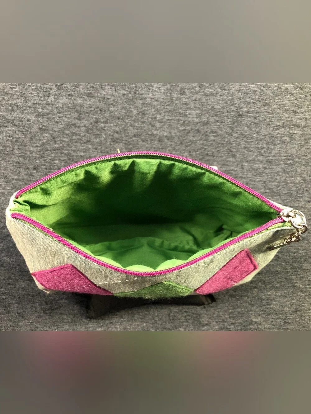 Women's Quilted Diamond Accent Pouch - Pink & Green
